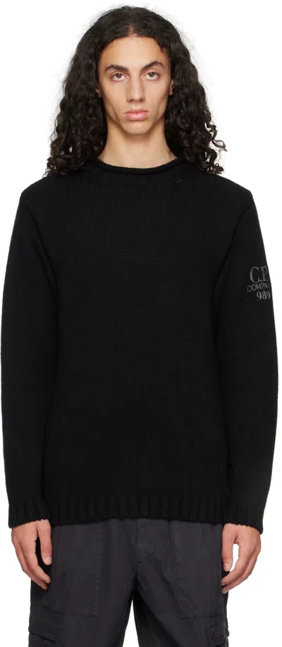 C.p. Company Black Embroidered-logo Sweater In 999 Black