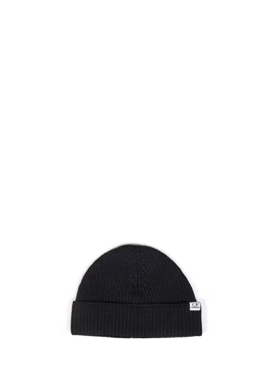 C.p. Company Black English Rib Stitch Knit Extra-fine Merino Wool Beanie
