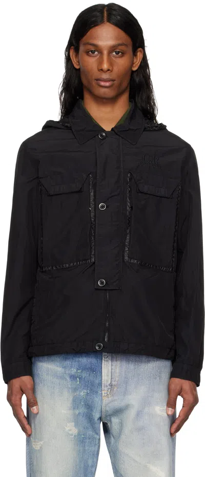 C.p. Company Black Flatt Nylon Goggle Overshirt Jacket In 999 Black