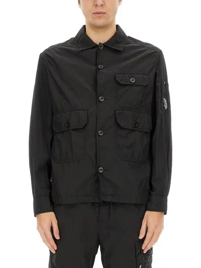 C.P. COMPANY BLACK GABARDINE JACKET WITH BUTTON-UP FRONT