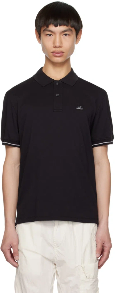 C.p. Company Logo-print Cotton Polo Shirt In Black