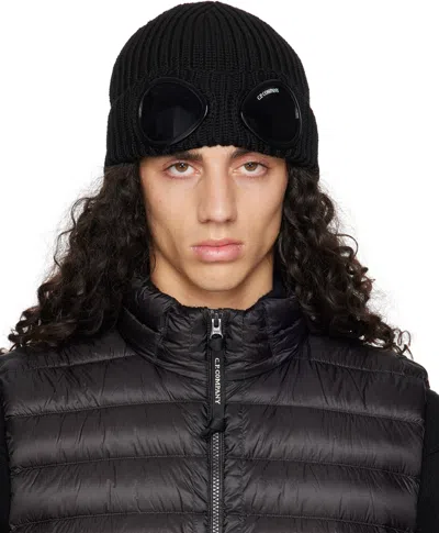 C.p. Company Black Goggle Beanie In 999 Black