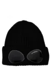 C.p. Company Black Knit Beanie With Googles Detail On The Front In Black
