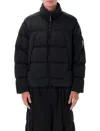 C.p. Company Quilted Down Jacket With High Collar And Logo Patch In Black