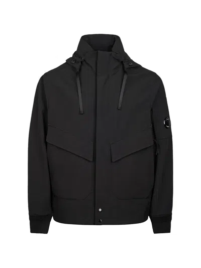C.p. Company Matte Black Hooded Jacket With Distinctive Lens Detail