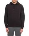 C.p. Company Diagonal Raised Fleece Hooded Sweatshirt With Iconic Lens Detail In Black