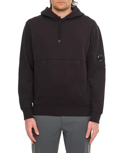 C.p. Company Black Hoodie With Logo Lens In Brown