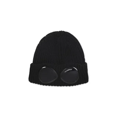 C.p. Company Black Lenses Textured Beanie Hat In Blue