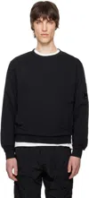 C.p. Company Black Light Fleece Crewneck Lens Sweatshirt In 999 Black