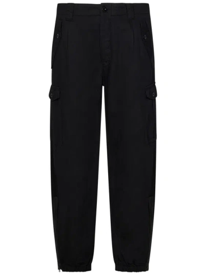 C.p. Company Black Linen And Cotton Cargo Trousers