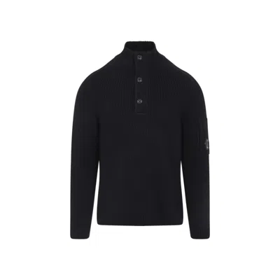 C.p. Company C.p.company Ribbed Sweater With Lens Pocket In Black