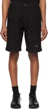 C.p. Company Black Microreps Cargo Shorts In 999 Black