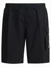 C.p. Company Black Minimalist Beach Shorts With Unique Lens Detail In Black