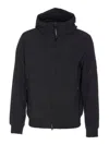C.p. Company Polyester Hooded Jacket With Ribbed Cuffs And Zip Pockets In Black
