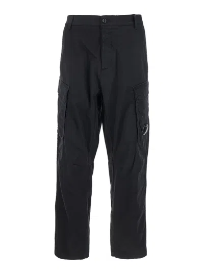 C.P. COMPANY C.P. COMPANY BLACK PANTS WITH CARGO POCKETS AND LENS MOTIF ON THE LEG IN COTTON MAN