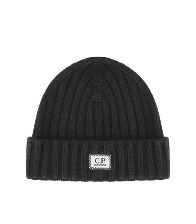 C.p. Company Black Ribbed Beanie