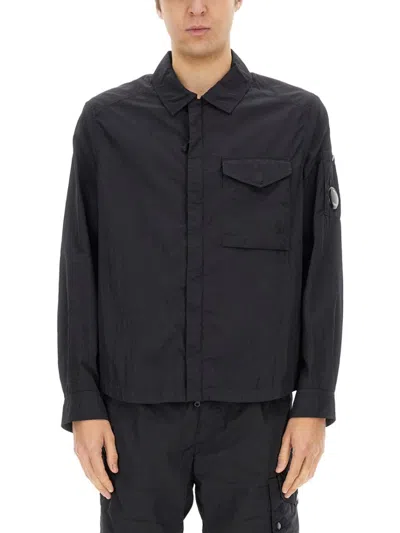C.p. Company Black Shirt Jacket With Relaxed Fit In Blue