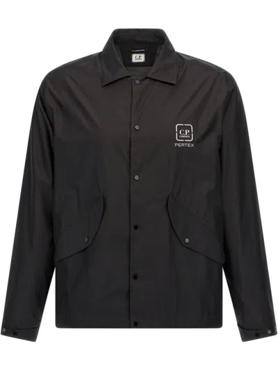 C.p. Company Black Shirt With Press-stud Fastening And Logo Detail