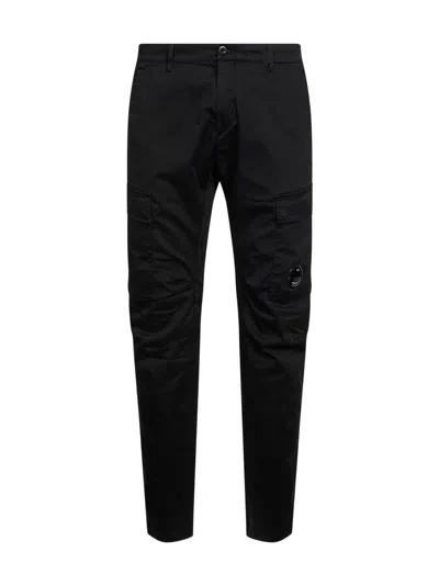 C.p. Company Black Stretch Cotton Satin Cargo Trousers