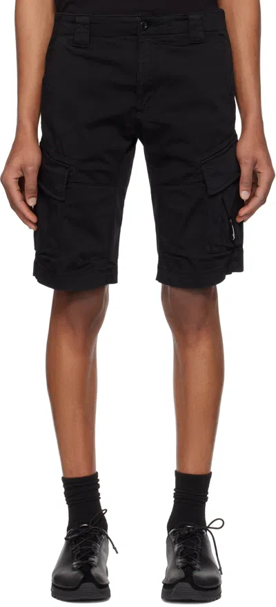 C.P. COMPANY BLACK STRETCH SATEEN CARGO SHORTS