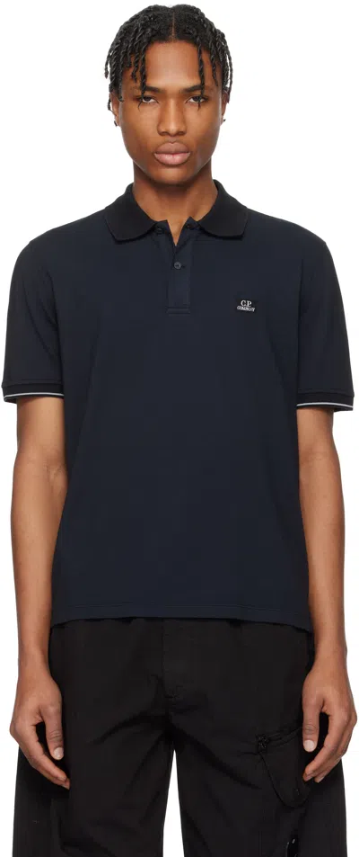 C.p. Company Blue Polo Shirt With Classic Collar With Contrsting Detail And Logo Patch On The Front In Cotton Ble In Black