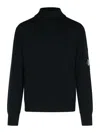 C.p. Company Black Virgin Wool Blend Turtleneck Sweater In Black