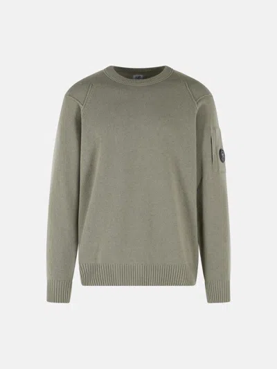 C.p. Company Wool Blend Sweater Ribbed Cuffs Hem Patch In Green