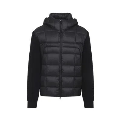 C.p. Company Black Wool Knit Jacket With Padded Hood