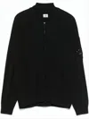 C.p. Company Black Zip-up Cardigan With Ribbed Detailing In Black