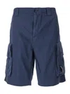 C.p. Company Blue Bermuda Pants With Belt Loops And Two Maxi Patch Pockets On The Side In Cotton Man