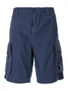 C.p. Company Blue Bermuda Pants With Belt Loops And Two Maxi Patch Pockets On The Side In Cotton Man In Blue
