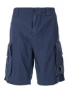 C.p. Company Blue Bermuda Pants With Belt Loops And Two Maxi Patch Pockets On The Side In Cotton Man In Blue