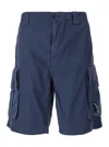 C.p. Company Blue Bermuda Pants With Belt Loops And Two Maxi Patch Pockets On The Side In Cotton Man In Blue