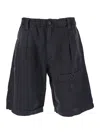 C.p. Company Blue Bermuda Pants With Elastic Waist And Logo Patch On The Rear