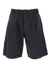 C.p. Company Blue Bermuda Pants With Elastic Waist And Logo Patch On The Rear In Linen Man In Blu