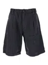 C.p. Company Blue Bermuda Pants With Elastic Waist And Logo Patch On The Rear In Linen Man In Blue