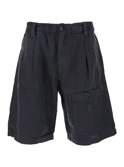C.P. COMPANY BLUE BERMUDA PANTS WITH ELASTIC WAIST AND LOGO PATCH ON THE REAR IN LINEN MAN