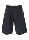 C.p. Company Blue Bermuda Pants With Elastic Waist And Logo Patch On The Rear In Linen Man In Blue