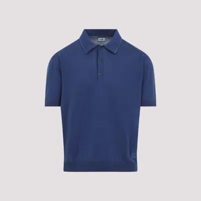 C.P. COMPANY BLUE BUTTONED KNIT POLO SHIRT