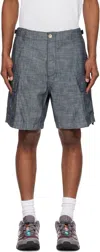 C.p. Company Chambray Cargo Shorts With Adjustable Waist In D17 Washed Dried