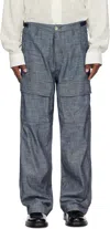 C.p. Company Blue Chambray Loose Cargo Pants In D17 Washed Dried