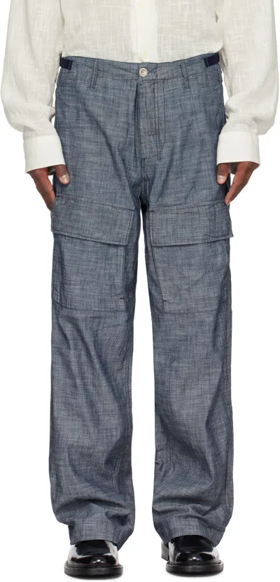 C.p. Company Blue Chambray Loose Cargo Pants In D17 Washed Dried