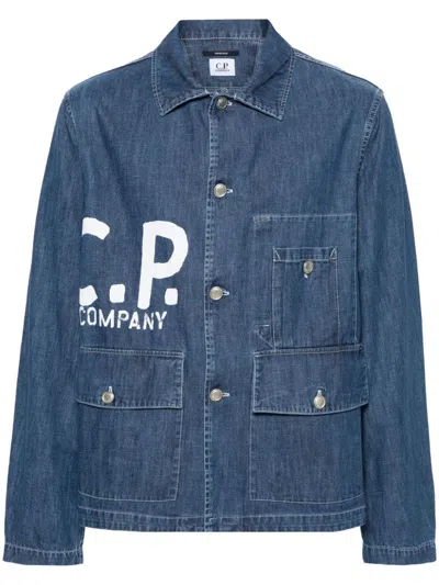 C.p. Company Logo-print Denim Jacket In Blue