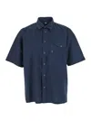 C.p. Company Blue Shirt With Classic Collar And Logo Lettering Embroidery On The Front In Blue