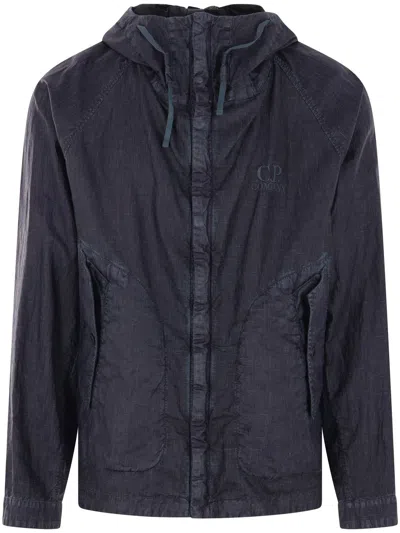 C.p. Company Blue Goggle Windbreaker Hooded Jacket