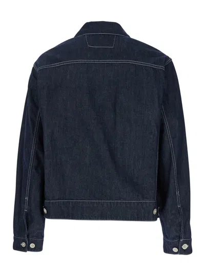 C.P. COMPANY BLUE JACKET WITH CLASSIC COLLAR AND LOGO PATCH ON THE FRONT IN DENIM MAN