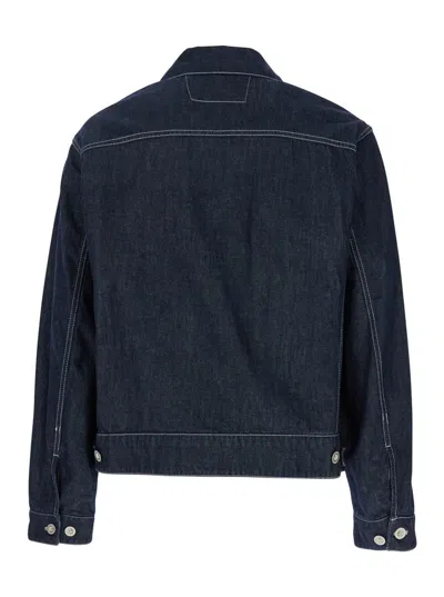 C.P. COMPANY BLUE JACKET WITH CLASSIC COLLAR AND LOGO PATCH ON THE FRONT IN DENIM MAN