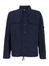C.p. Company Blue Jacket With Classic Collar And Logo Patch On The Sleeve In Blu