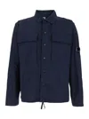C.p. Company Blue Jacket With Classic Collar And Logo Patch On The Sleeve In Cotton Man In Blue