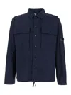 C.p. Company Blue Jacket With Classic Collar And Logo Patch On The Sleeve In Cotton Man In Multicolor